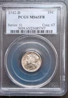 1942-D Mercury Dime, Full Bands, 90% Silver, MS65FB PCGS
