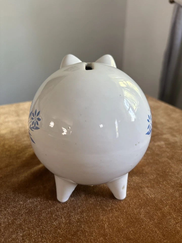 Vintage Blue Cornflower Ceramic Piggy Bank Corning Ware Style - Image 4 of 4