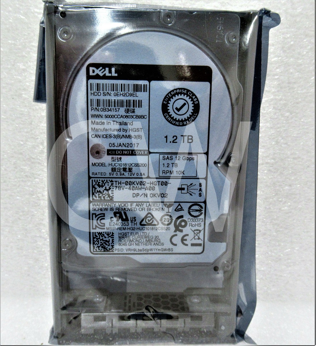 0KV02 DELL 1.2TB 10K 12Gbps 2.5 SAS ENTERPRISE HARD DRIVE HUC101812CSS200