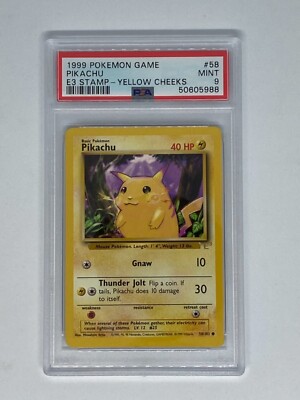 1999 Pokemon Game 58 Pikachu E3 Stamp Yellow Cheeks PSA 9
