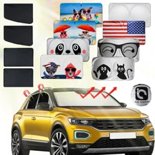 4PCS Magnetic Side Window Sun Shade Cover & Car Front Windshield Visor UV Block