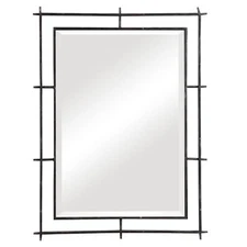 Industrial Style Iron Frame Wall Mirror 40in Open Minimalist Vanity Large Rustic