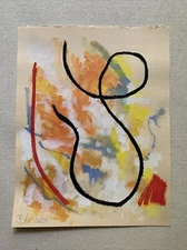 Mixed Media Contemporary Abstract Painting On Paper 12”/9” Artist Signed