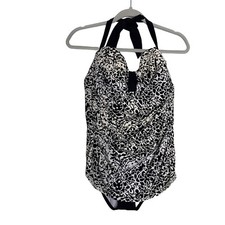 Alex Marie One Piece Swimsuit Swimwear 8 Black White Neck Tie Made In USA