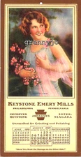 1928  Keystone Emery Mills  Advertising Calendar, July, Aug, & Sept. Red Head