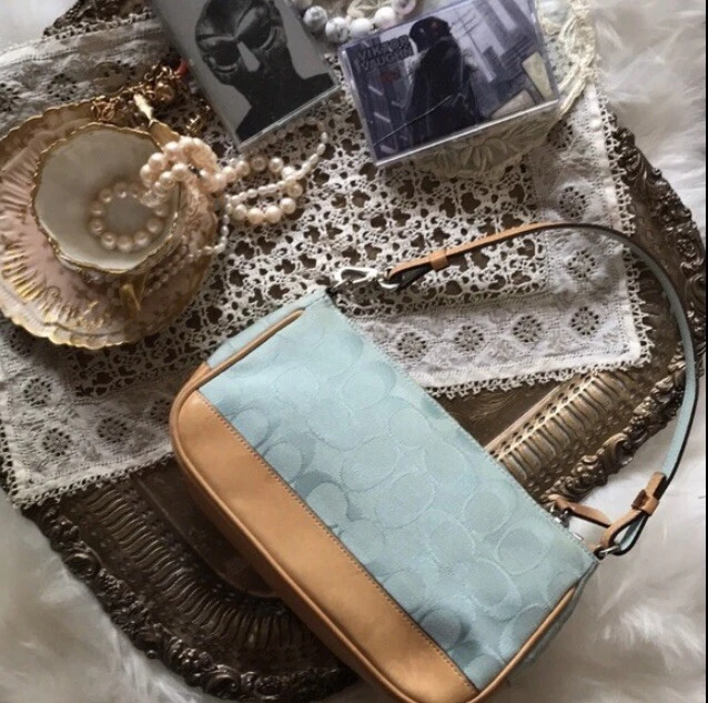 Coach Y2K Signature Demi Bag Blue Rare Baguette Pastel Leather Jacquard Vintage