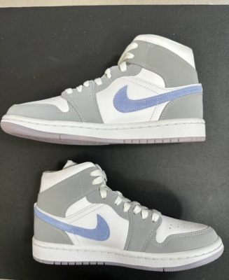 NIKE AIR JORDAN 1 MID WOLF GREY BLUE WOMENS SIZE UK 3.5 US 6W