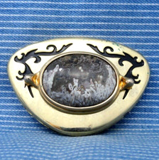 Classic Western Cowboy Belt Buckle Cowgirl Scroll Lace Agate Vtg 80s   .CPA455