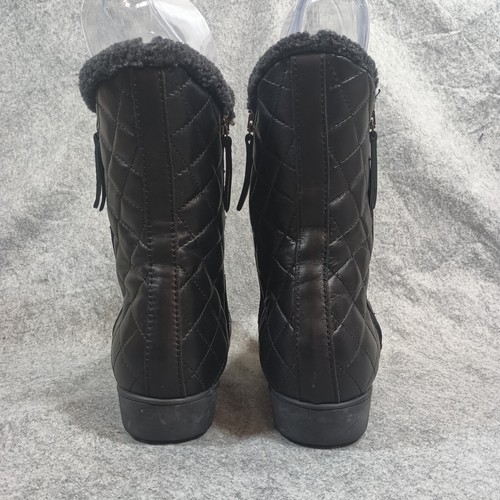 Aquatalia Boots Womens Black Quilted Leather Double zip flat lined Size 10 Italy - Picture 9 of 13