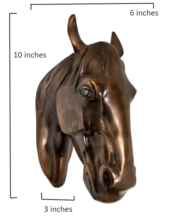 Escultura cabeza de caballo montaje en pared estatua de aluminio 10 pulgadas (acabado antiguo cobre) Foto 2 de 4