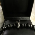 Charm Black Batman Bracelet Men 8mm Black Natural Onyx Round Male Bead Bracelets