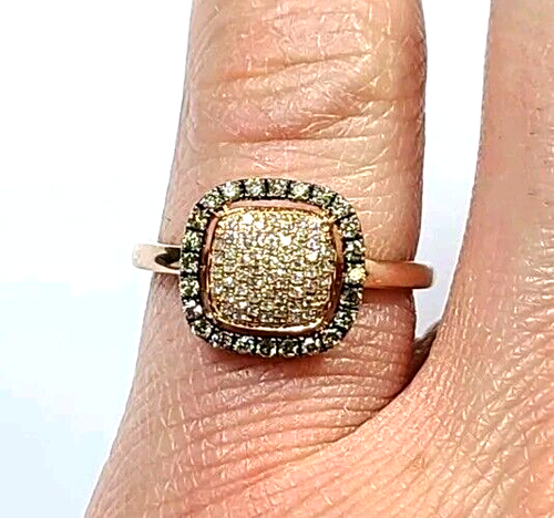 Anello in oro rosa 14 kt con diamanti bianchi e cioccolato misura 7 - Foto 3 di 6