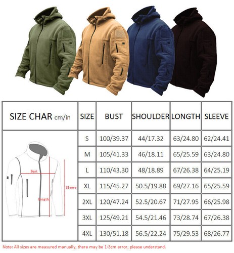 Hot Fleece Jacket Full Zip Army Jackets Hoodies Men Combat Warm Casual Hoody AUS - Picture 2 of 12