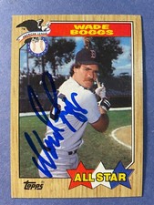 SIGNED WADE BOGGS 1987 ALL STAR AUTOGRAPHED TOPPS BASEBALL CARD - RED SOX - HOF