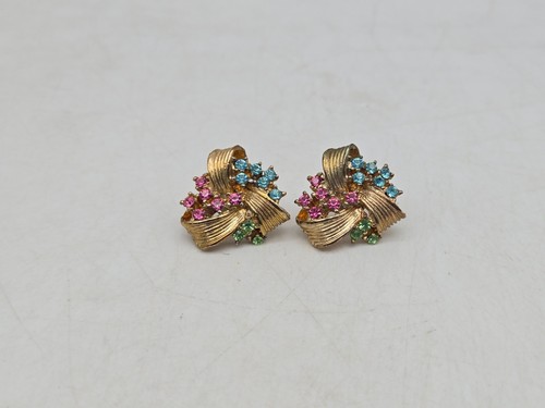 Vintage Gold Tone Earrings Lot of 3 Pair Enamel Rhinestone Faux Onyx Pearl - Picture 16 of 24