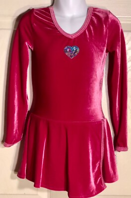GK PEONY VELVET ICE FIGURE SKATE CHILD SMALL LgSLV HEART APPLIQUÉ DRESS CS NWT