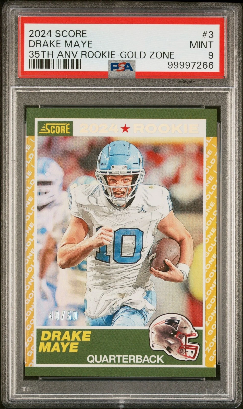 Drake Maye Panini Score 35th Anniversary Rookie #3 Gold Zone