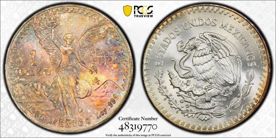 1985 Libertad PCGS MS-67 Libertad Silver Rainbow Toning - Image 3 of 3