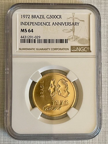 Brazil 1972 150th Anniversary of Independence 300 Cruzeiros Gold NGC MS64 S#6073