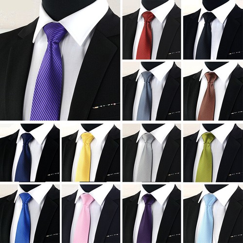 Men's Tie Classic Stripe Formal Wedding Party Business Suit Skinny 8cm Necktie ↖ - Afbeelding 1 van 20