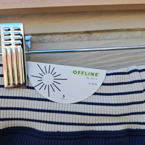 NWT Offline by Aerie 7/8 leggings navy ribbed with cream striped waist small - Picture 3 of 7