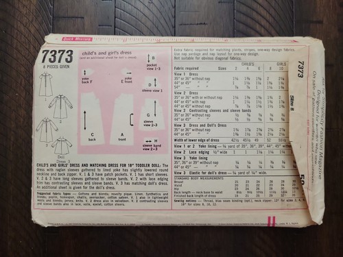 Vintage Simplicity Girls' Dress & Doll's Dress Pattern #7373 Size 8 CUT - Picture 2 of 4