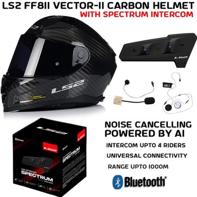 LS2 VECTOR II CARBON FULLFACE MOTORRADHELM + SPECTRUM BLUETOOTH SPRECHANLAGE