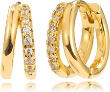 Gold Hoop Earrings for Women,14K Plated Huggie Amelia Duo-Gold