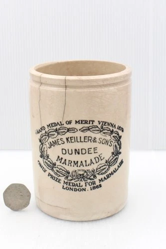 VINTAGE 1900s PRIMITIVE 2lb JAMES KEILLER &SONS DUNDEE TALLER SIZE MARMALADE POT