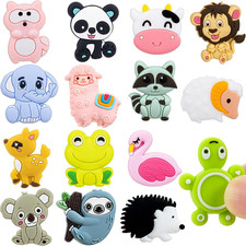 15 Pcs Animal Silicone Focal Beads  round Rubber Beads for Keychain, Loose Sili