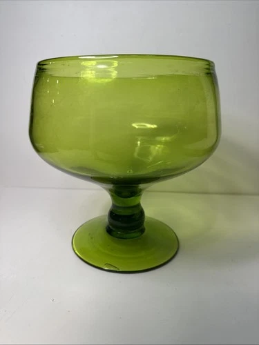 Vintage MCM Blenko Glass 629s Vase Compote Olive Green 8” Tall