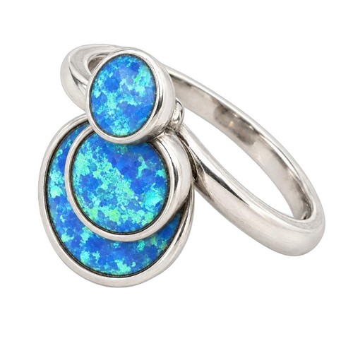 Kenetics Lab 925 Sterling Silver Lab-Created Opal Revolving Kinetic Spinner Ring ...
