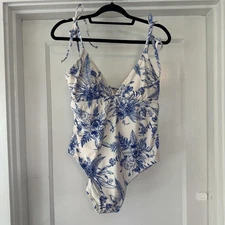 Kona Sol Swimsuit Womens Large One Piece Tie Shoulder Floral Bathing Suit