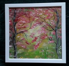 WEBER Bild Ölbild 30x30cm Original Abstrakt Bäume Leinwand mit Holzrahmen