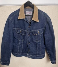 Vtg Lee Storm Rider  Distressed Blue Denim USA Blanket Jacket Mens L Trucker