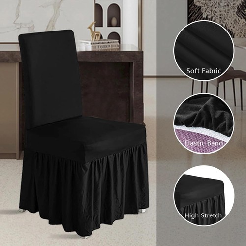 Chair Covers Dining Room Set of 4 Stretch Chair Slipcovers W/ Skirt Kitchen Seat - Picture 3 of 8