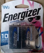 Energizer Ultimate Lithium 9 Volt Batteries 2 Pack EXP 2030 Free Shipping