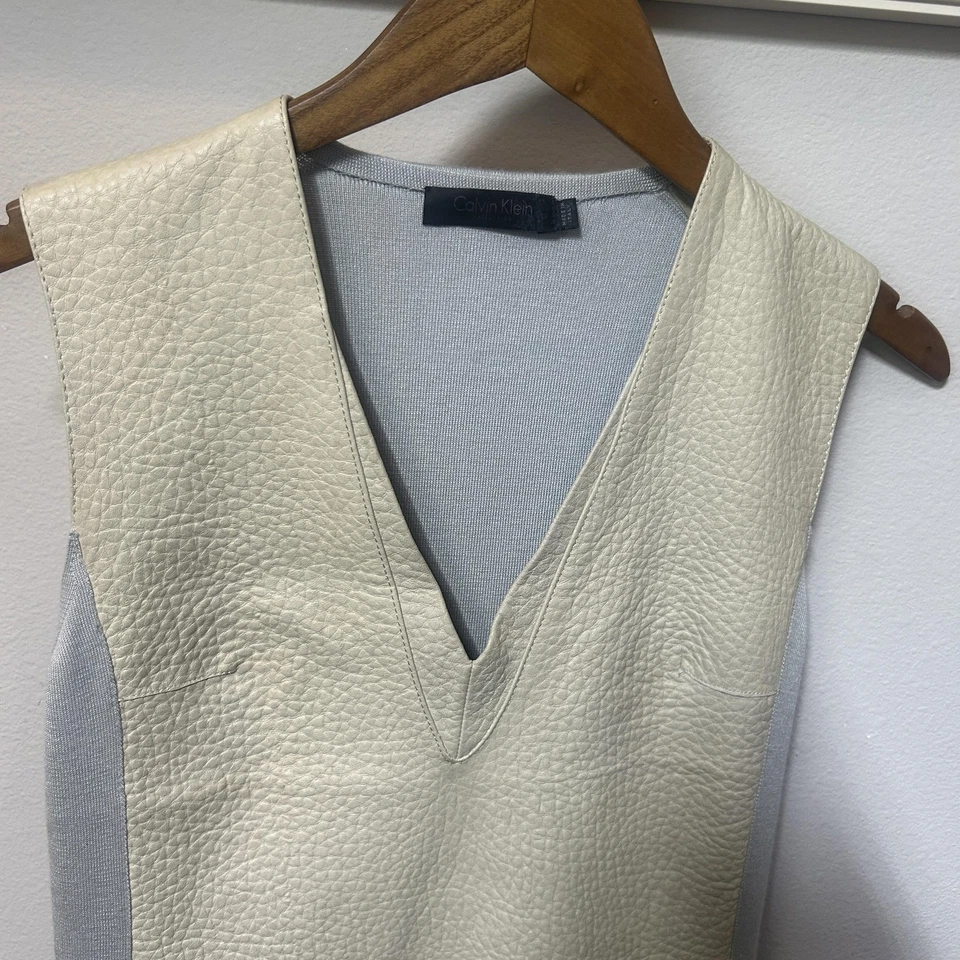 Calvin Klein Collection Dress Womens XS Italian Leather Cashmere Sheath Designer - Image 3 of 4