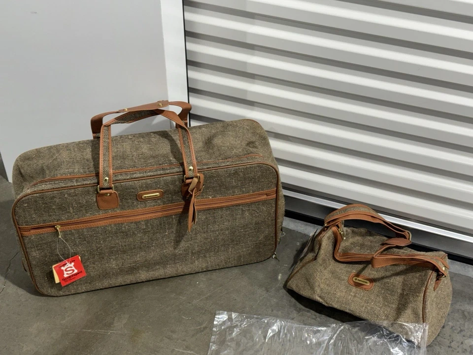VTG 2 Piece Set Samsonite Carry On Special Edition Tweed Luggage 22” & 14” NEW - Image 4 of 4