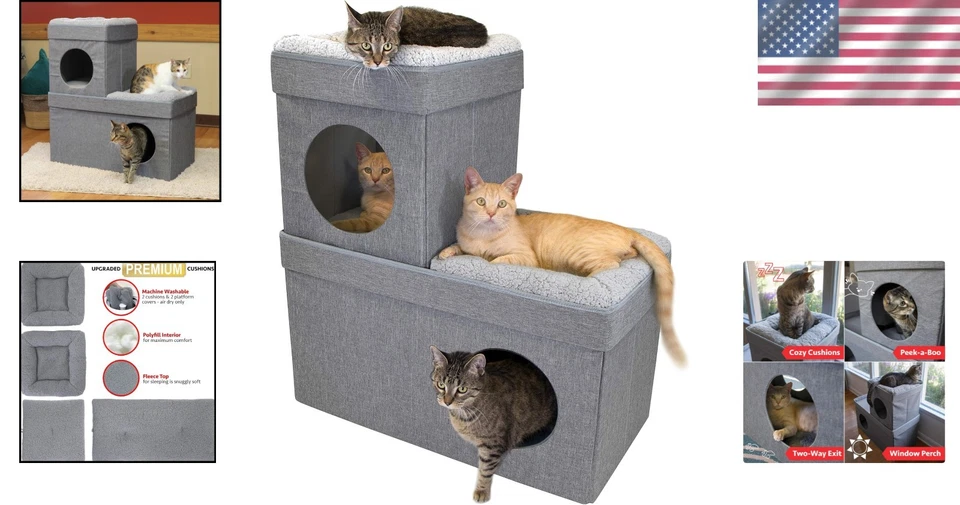 Cubo condominio grande gris para gato Foto 2 de 4