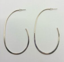 Elongated Silver 925 Large Hoop Post Pierced Earrings Mexico  3”
