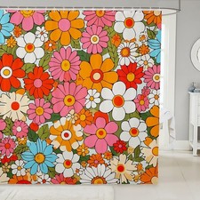 Feelyou Groovy Flower Bathroom Shower Curtain Set 60S 70S 80S Hippie Flowers ...