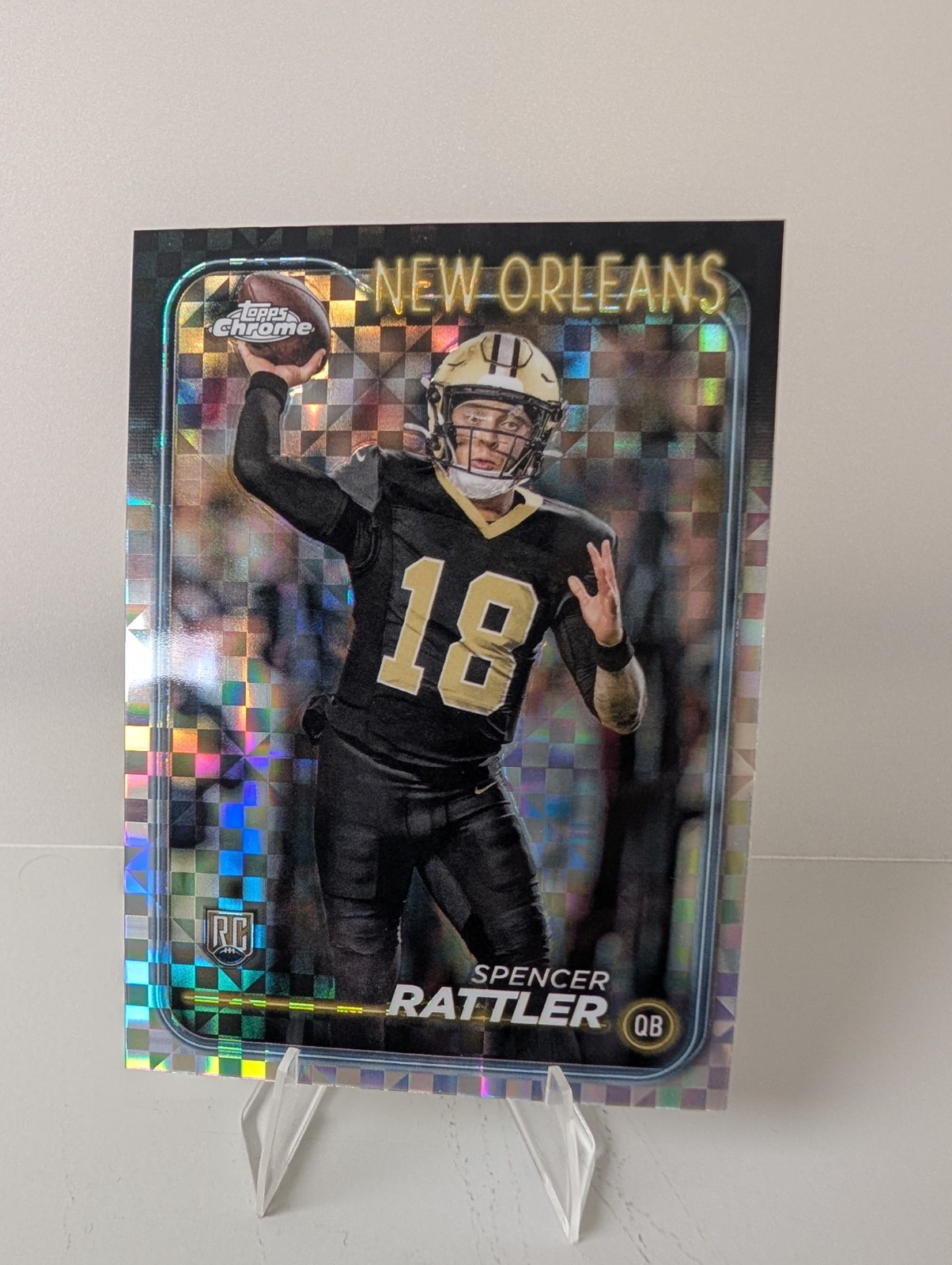 2024 Topps Chrome Football #213 Spencer Rattler Rookie X-Fractor RC Saints