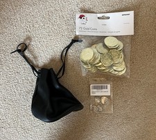 Black Faux Leather Drawstring Pouch, Fake Gold Coins & Ancient Roman Coins