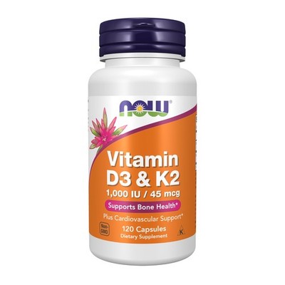 NOW Supplements, Vitamin D-3 & K-2, 1,000 IU/45 mcg,Plus Cardiovascular Support*
