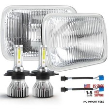 7X6 Inch H6054 Glass Square Headlight Housing H4/9003 Hi/Lo Bulbs