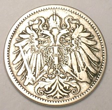 1894 Austria Austrian 20 Heller Double Eagle Coin VF
