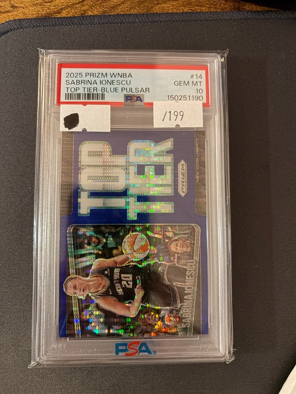 2025 Panini Prizm WNBA #14 Sabrina Ionescu Top Tier Blue Pulsar /199 PSA 10