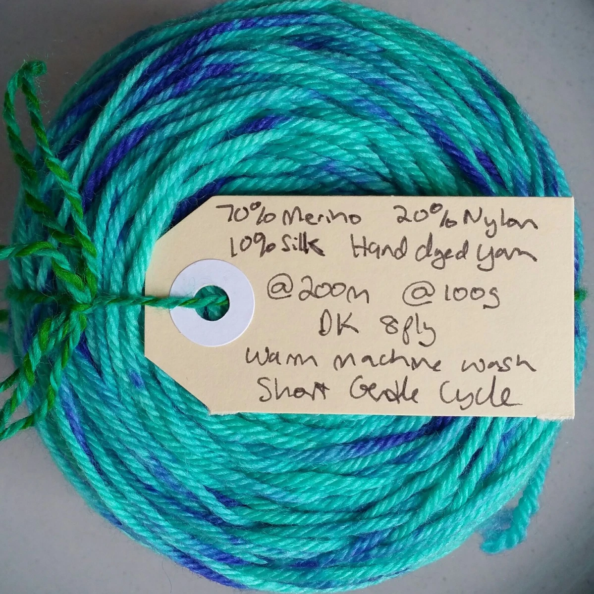 Hand Dyed 8ply Yarn, 100g 200m Variegated Aqua Violet Merino Nylon Silk