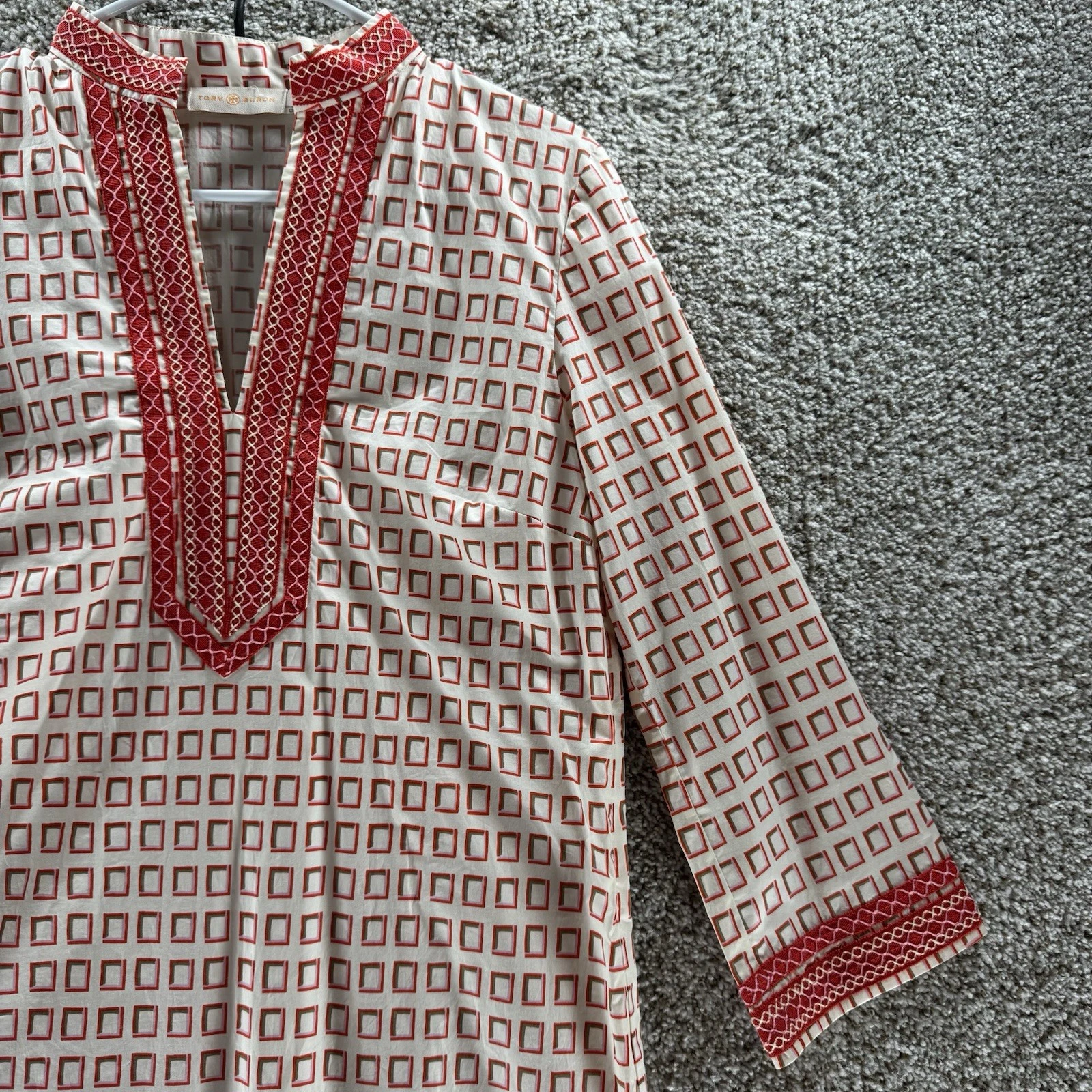 TORY BURCH Tori Burch tunica stampa rossa mini abito cornice quadrata copricostume cotone donna 4